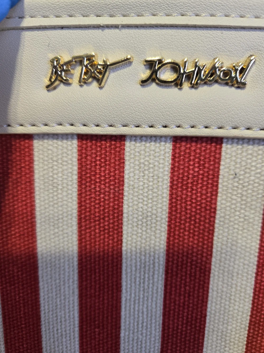 NEW Betsey Johnson Red Stripes Satchel Bag With Blueberries Bag Charm And Scarf - Picture 5 of 5